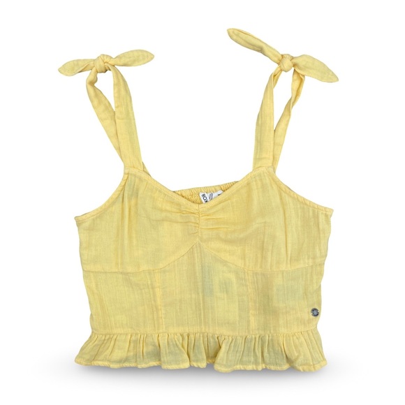 Roxy Beyond Me Yellow Ruffle Hem Cropped Women's Top Size Medium NWT - Picture 2 of 7